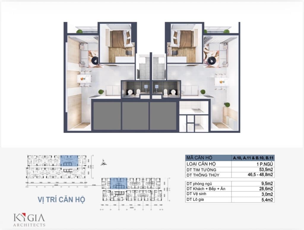 Mặt bằng căn hộ 1PN Mường Thanh Phú Hữu